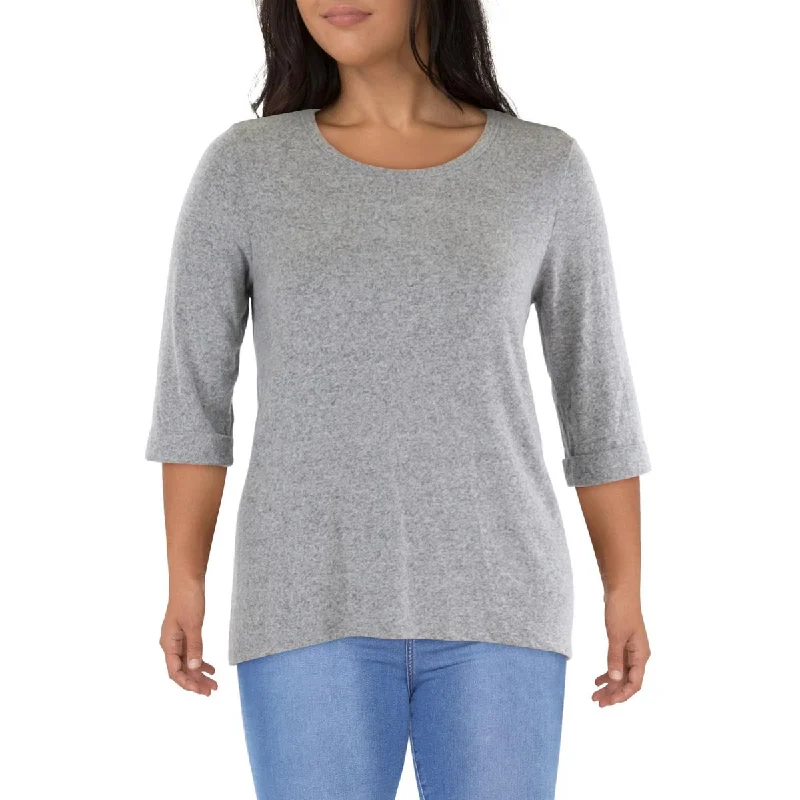 Plus Womens Crewneck Cuff Sleeve Pullover Sweater Modern Contemporary Chic