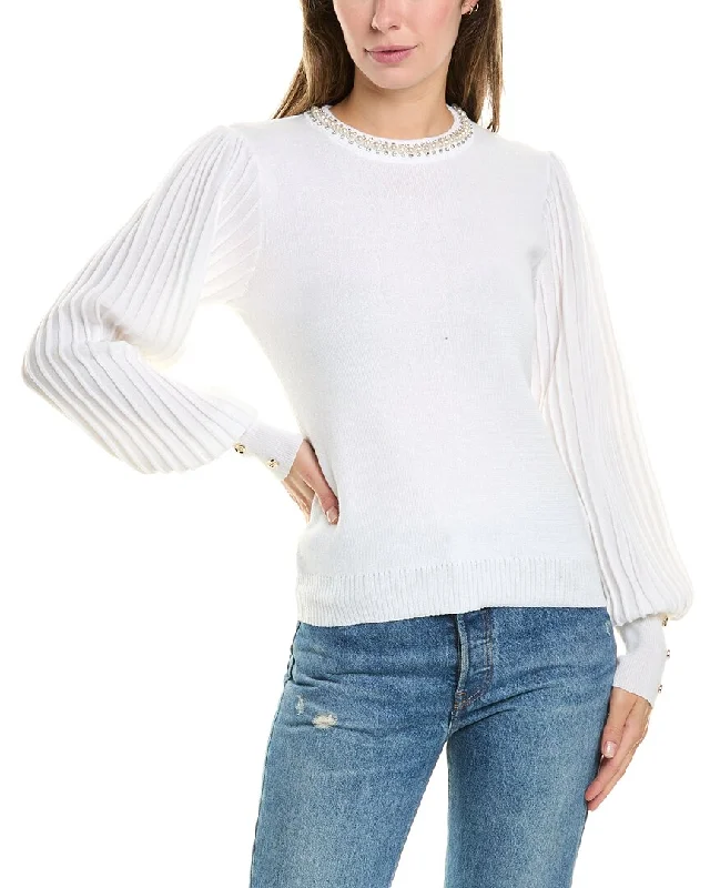 Nanette Nanette Lepore Pleated Sleeve Sweater Fleece Fabric Down Fabric Feather Fabric