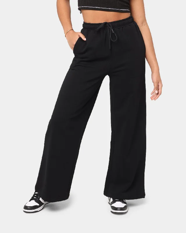 EN ES Women's Go Wide Leg Fleece Pants Black Stylish Harem Pants