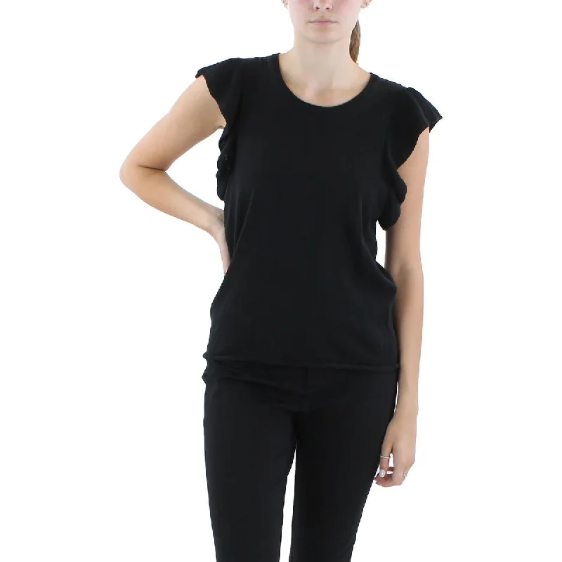 Kaeli Womens Ribbed Trim  Knit Pullover Sweater Transparent Opaque Sheer