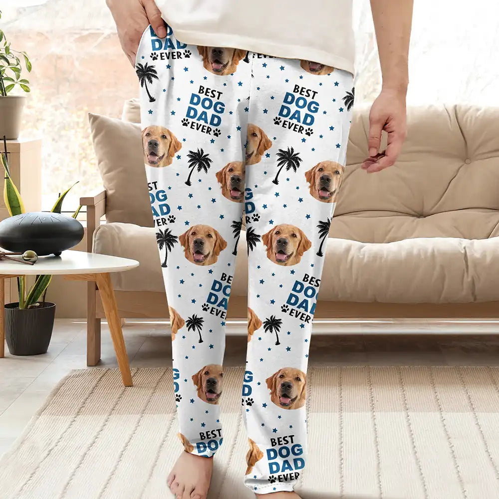 Custom Photo Best Dog Cat Dad Mom Ever - Personalized Pajama Pants Comfy High-Waist Jeans