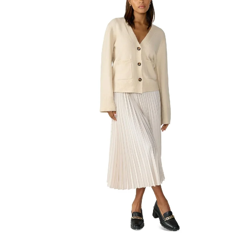 Womens Ribbed Trim Knit Cardigan Sweater Velvet Chenille Corduroy