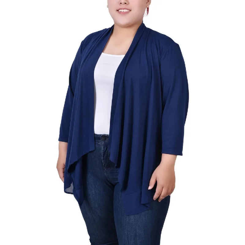 Plus Womens Open Front 3/4 Sleeve Cardigan Sweater Knit Fabric Woven Fabric Fleece Fabric Plus Womens Open Front 3/4 Sleeve Cardigan Sweater Knit Fabric Woven Fabric Fleece Fabric