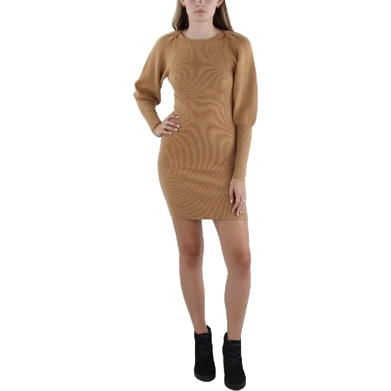 Womens Knit Above Knee Sweaterdress Houndstooth Herringbone Solid