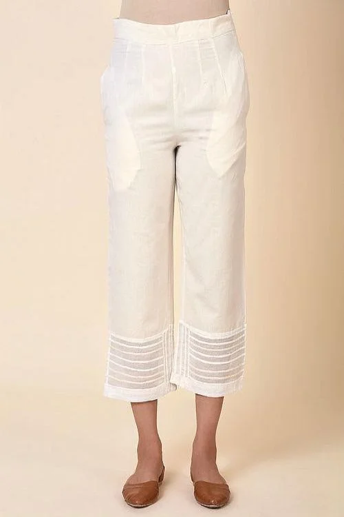 Kora Straight Pants with Hem Embroidery Panel Casual Drawstring Pants