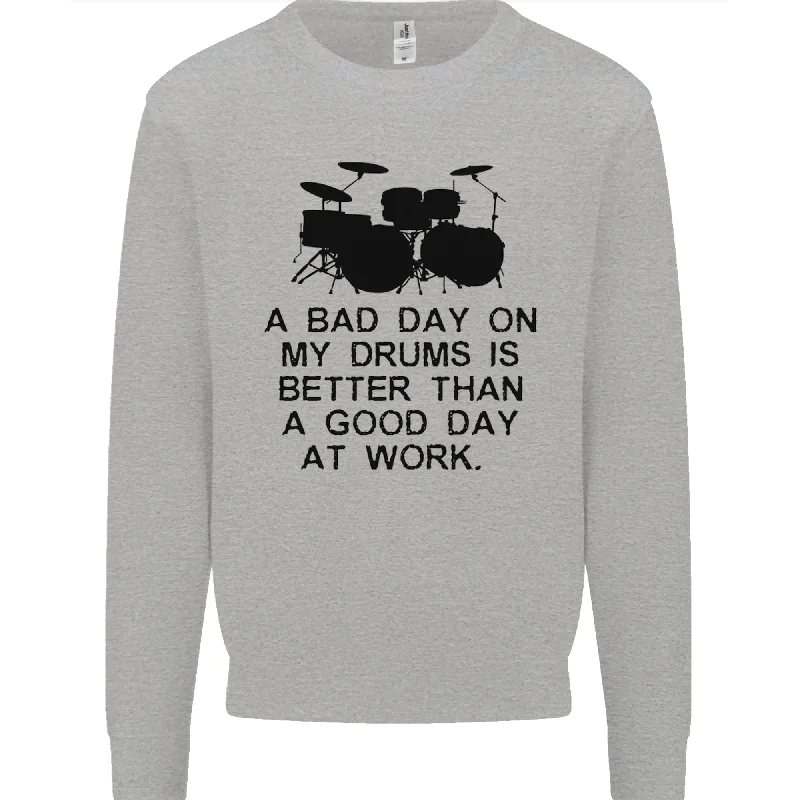 A Bad Day on My Drums Drummer Drumming Mens Sweatshirt Jumper Hoodie with Frayed Bohemian Relaxed A Bad Day on My Drums Drummer Drumming Mens Sweatshirt Jumper Hoodie with Frayed Bohemian Relaxed