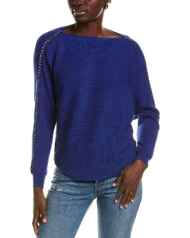 T Tahari Dolman Sweater Solid Print Embellished