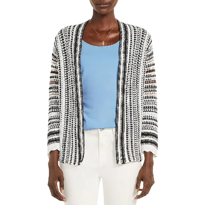 Womens Cotton Blend Striped Cardigan Sweater Ribbed Striped Patterned