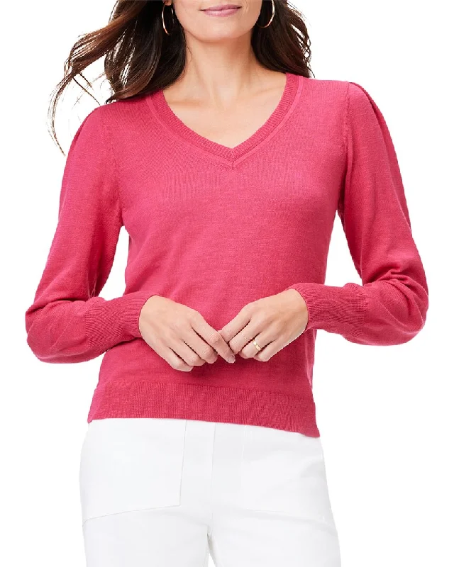 Nic+Zoe Slub V-Neck Sweater Spandex Rayon Corduroy