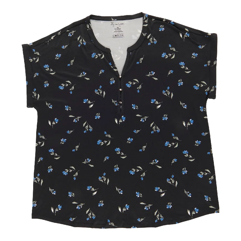 lily morgan Women's Plus V-Neck Button Detail Blouse Stretchy Fitted Blouse