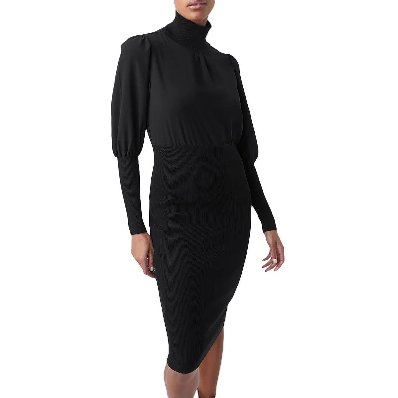 Womens Mixed Media Above Knee Sweaterdress Turtle Neck Boat Neck Asymmetrical Neck