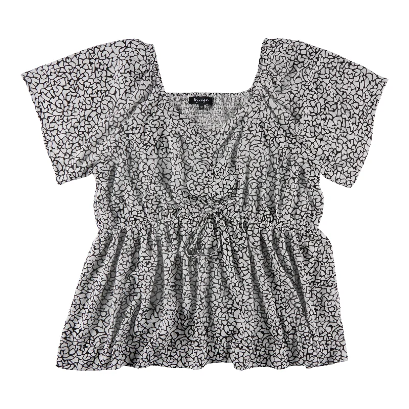 Women's Plus Tropical Smocked Back Peplum Blouse Casual Relaxed Blouse