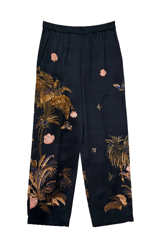 Exclusive Navy Forest Print Pants Soft Cotton Pants