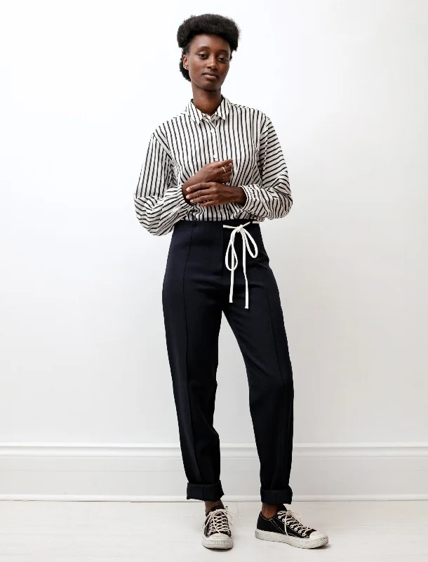 Ribbed Straight Pants Navy Modern Bootcut Pants