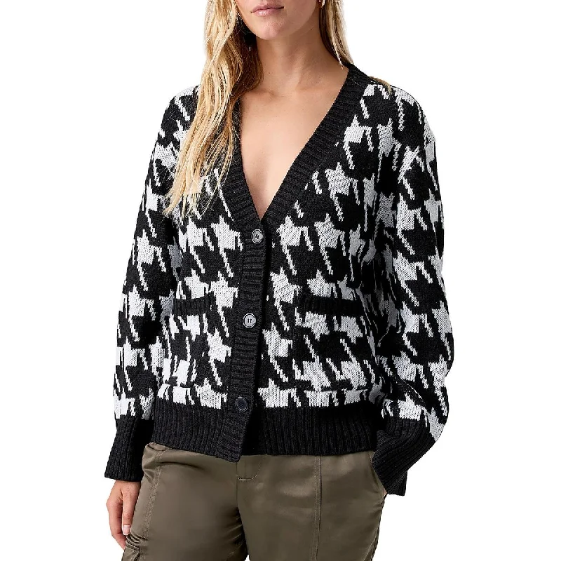 Warms My Heart Womens Houndstooth Button-Down Cardigan Sweater Wool Sweater Cotton Sweater Cashmere Sweater