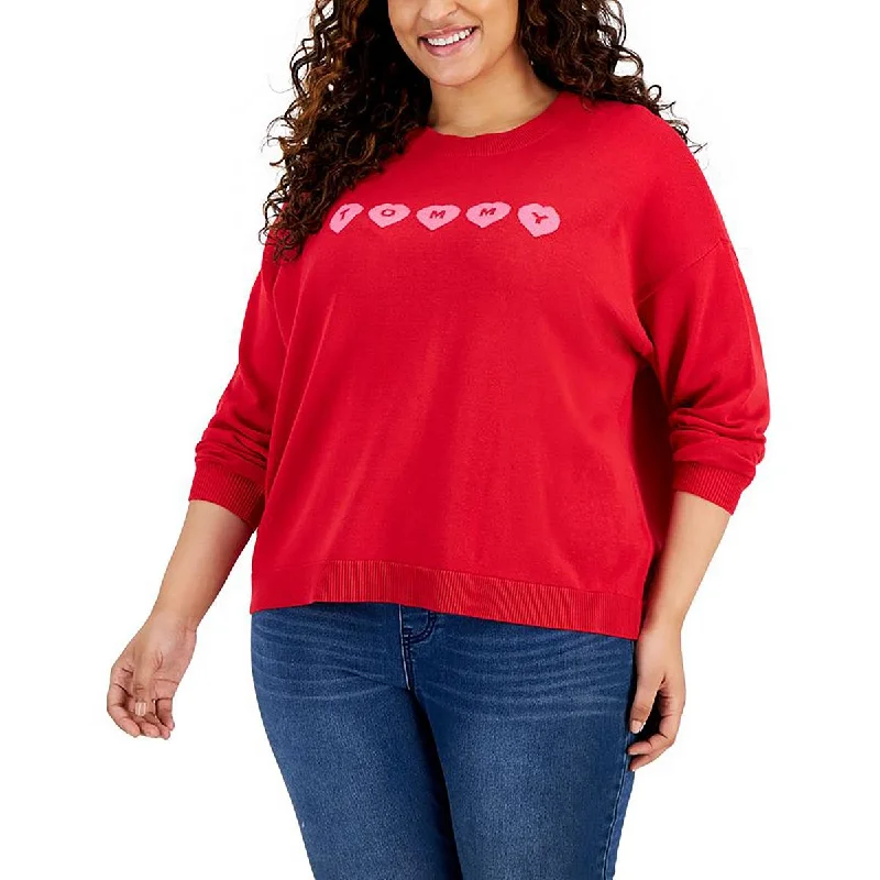 Plus Womens Crewneck Printed Pullover Sweater Striped Floral Plaid