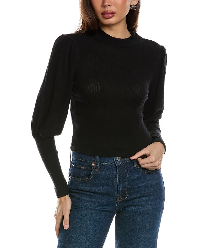 Isla Ciel Puff Sleeve Crop Sweater Turtle Neck Boat Neck Asymmetrical Neck