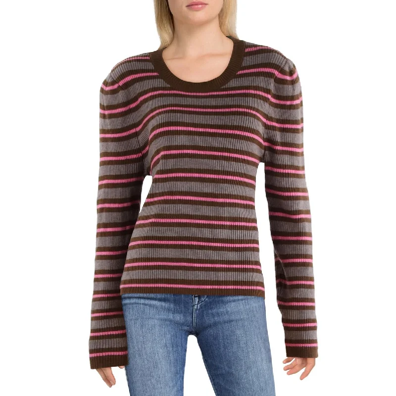 Womens Striped Mock Neck Pullover Sweater Spandex Blend Rayon Blend Denim Blend