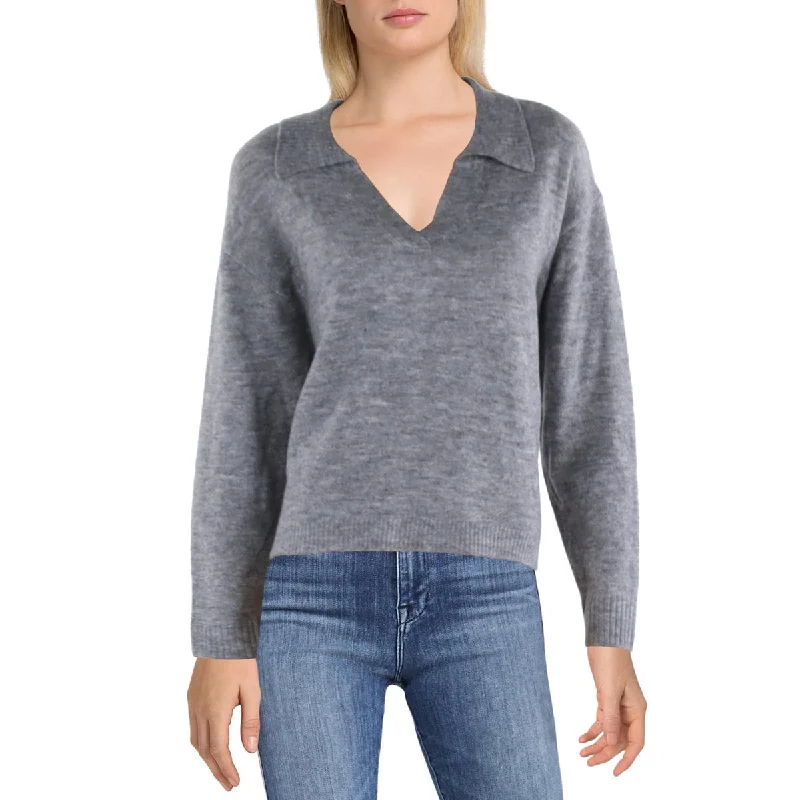 Womens Knit Pullover V-Neck Sweater Embroidered Appliqued Beaded