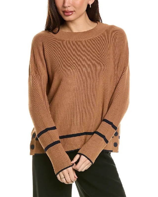 Adrianna Papell Button Sweater Mesh Blend Leather Blend Suede Blend