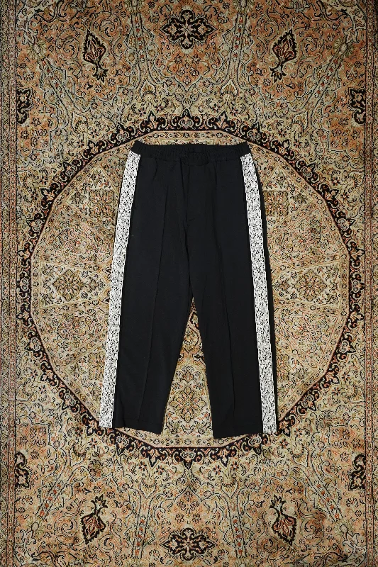 Sasquatchfabrix. LACE TAPE TRACK PANTS (BLACK) Fashionable Sporty Pants