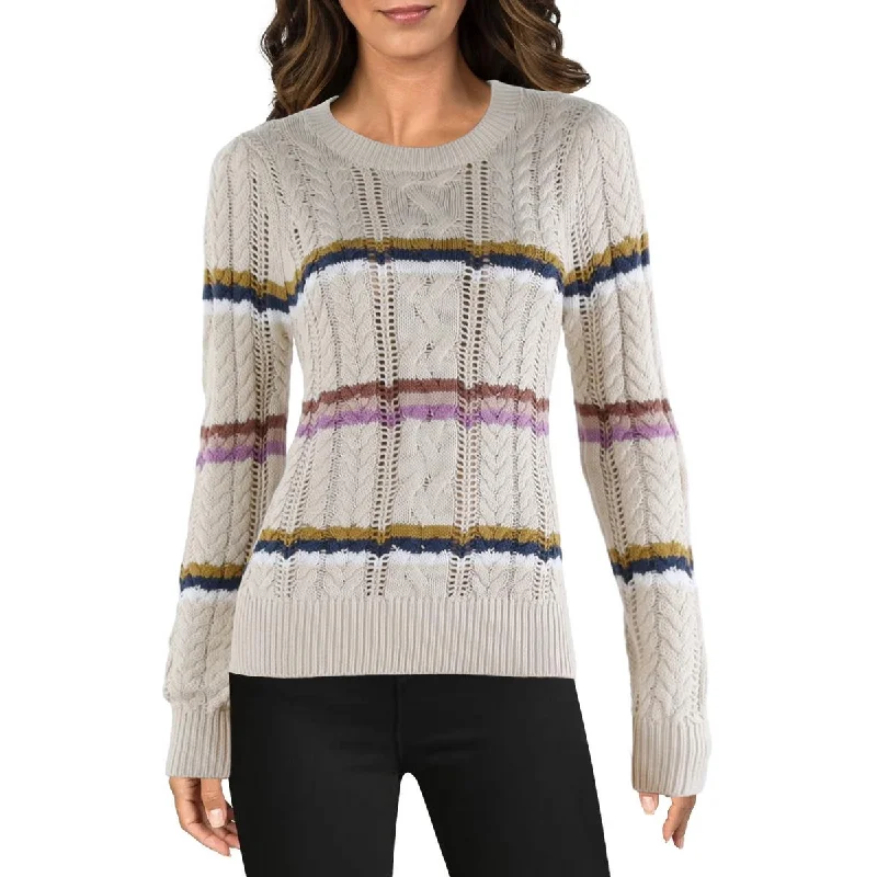Rossini Womens Open Stitch Crewneck Pullover Sweater Welt Pockets Slit Pockets Flap Pockets
