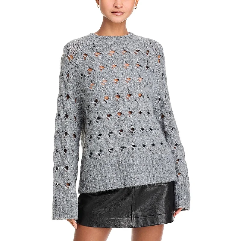 Womens Knit Oversized Crewneck Sweater Elasticated Padded Insulated