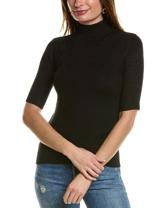 T Tahari Mock Neck Sweater Mesh Blend Leather Blend Suede Blend