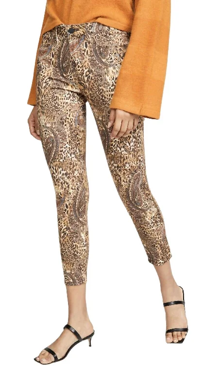 Margot Leopard Paisley Skinny Jeans In Bronze Valencia Trendy Low-Rise Bootcut Jeans