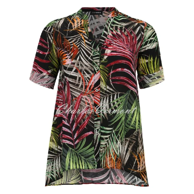 Doris Streich Tropical Print Linen Blouse - Style 249710-98 Sleeveless Summer Blouse