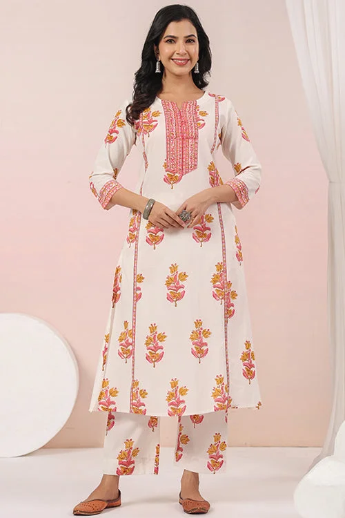 Shuddhi  White And Pink Kurta And Pant Set Fashionable Sporty Pants