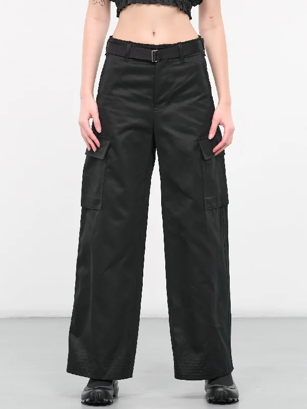 Belted Cargo Pants (24-07078-001-BLACK) Casual Plaid Pants