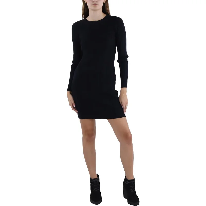 Womens Ribbed Above Knee Sweaterdress Cashmere Blend Cotton Blend Poly Blend