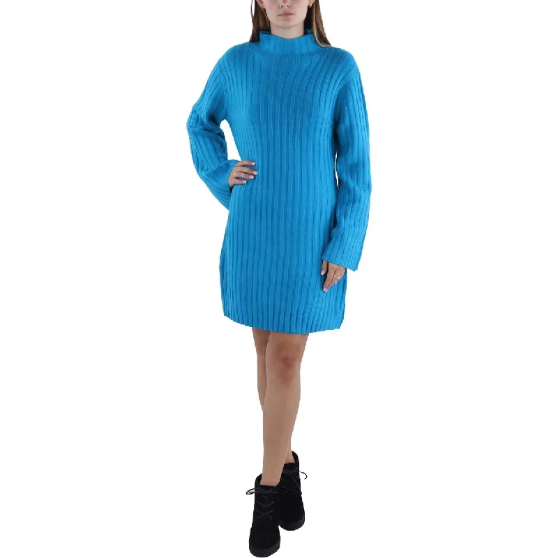 Womens Above Knee Ribbed Sweaterdress Striped Floral Plaid