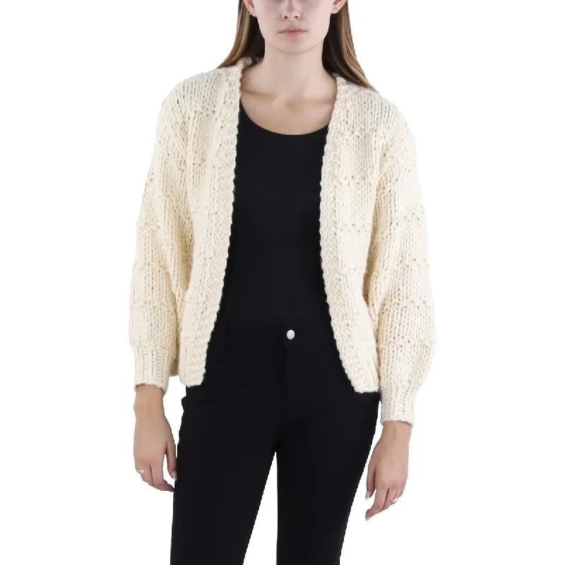 Womens Chunky Knit Comfy Cardigan Sweater Solid Print Embellished