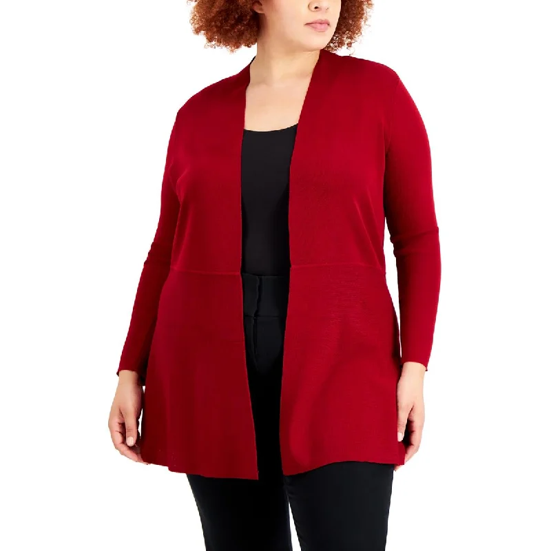 Plus Womens Ribbed Open Front Cardigan Sweater Anti-Pilling Anti-Shrink Durable