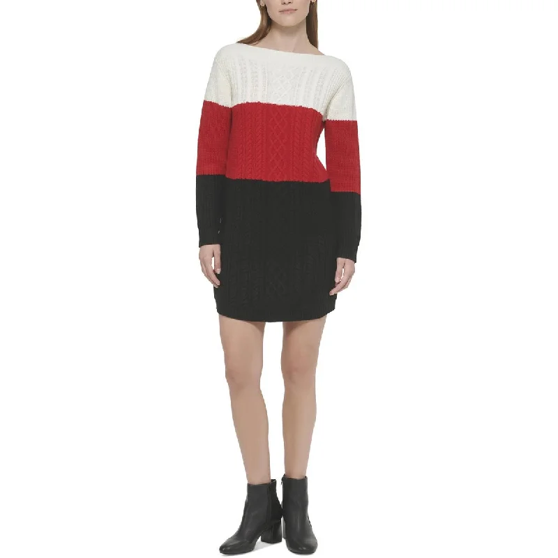 Womens Cable Knit Mini Sweaterdress Velvet Chenille Corduroy