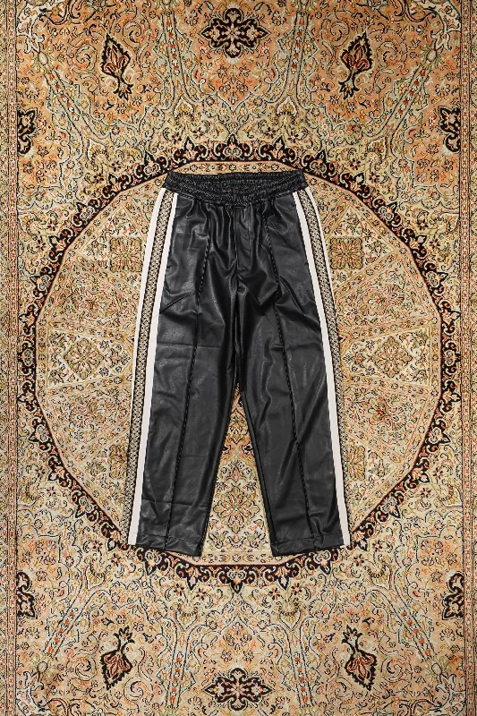 Sasquatchfabrix. SYNTHETIC LEATHER TRACK PANTS (BLACK) Elegant Palazzo Trousers
