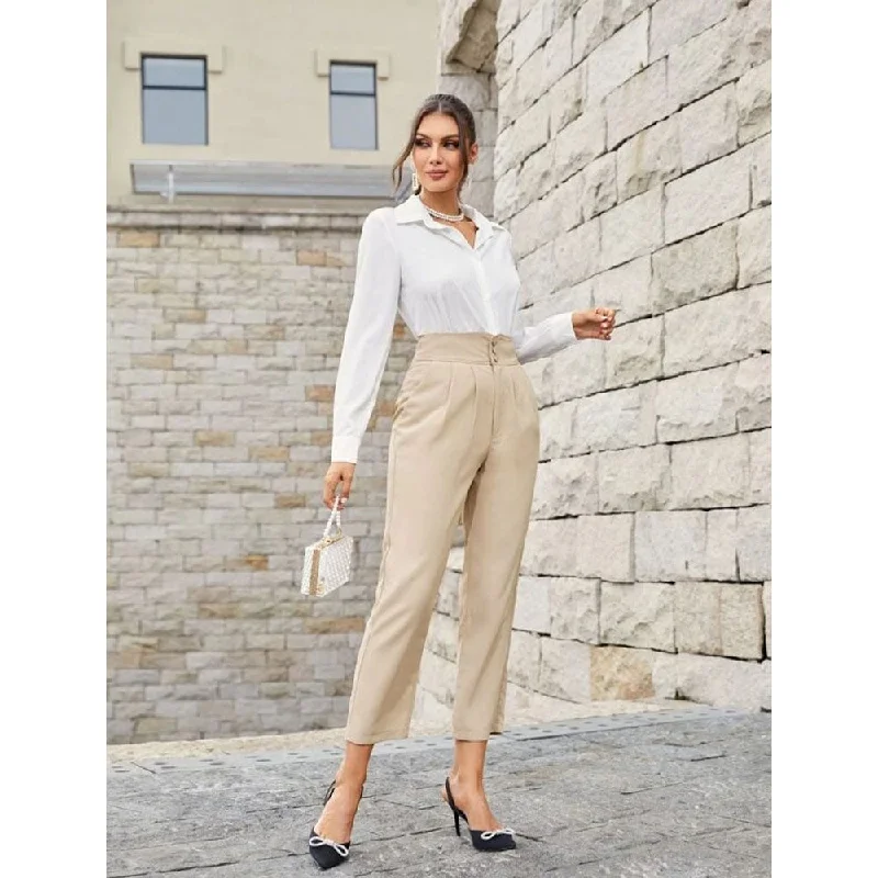 Shein - Farah High Waist Plicated Detail Pants Classic Chino Pants