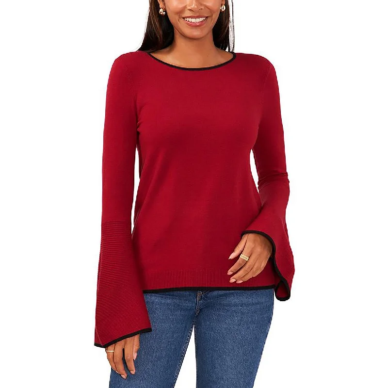 Womens Side Slit Long Sleeve Crewneck Sweater Zippered Front Buttoned Front Snap Front