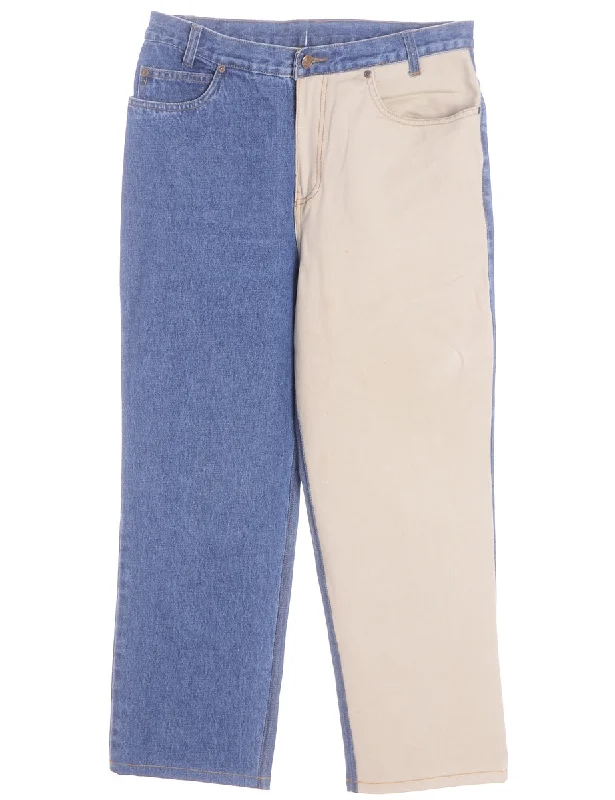 Label Tapered Colour Block Jeans Casual Distressed Skinny Jeans
