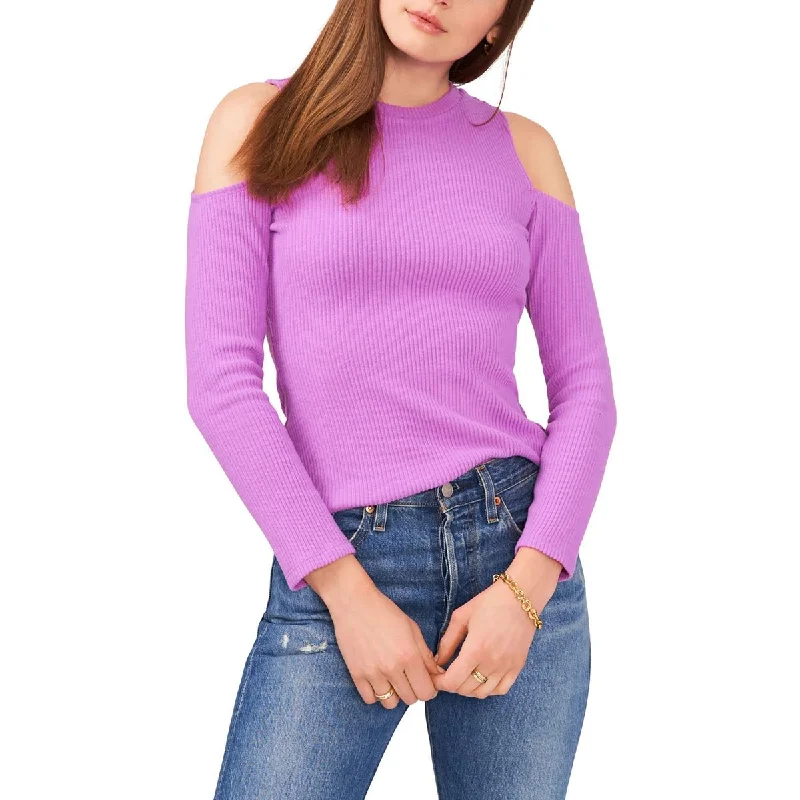Womens Ribbed Knit Long Sleeve Pullover Sweater Satin Blend Silk Blend Wool Blend