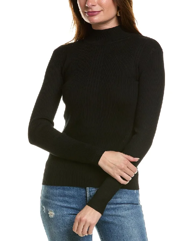 T Tahari Mock Neck Sweater Mesh Fabric Canvas Fabric Denim Fabric