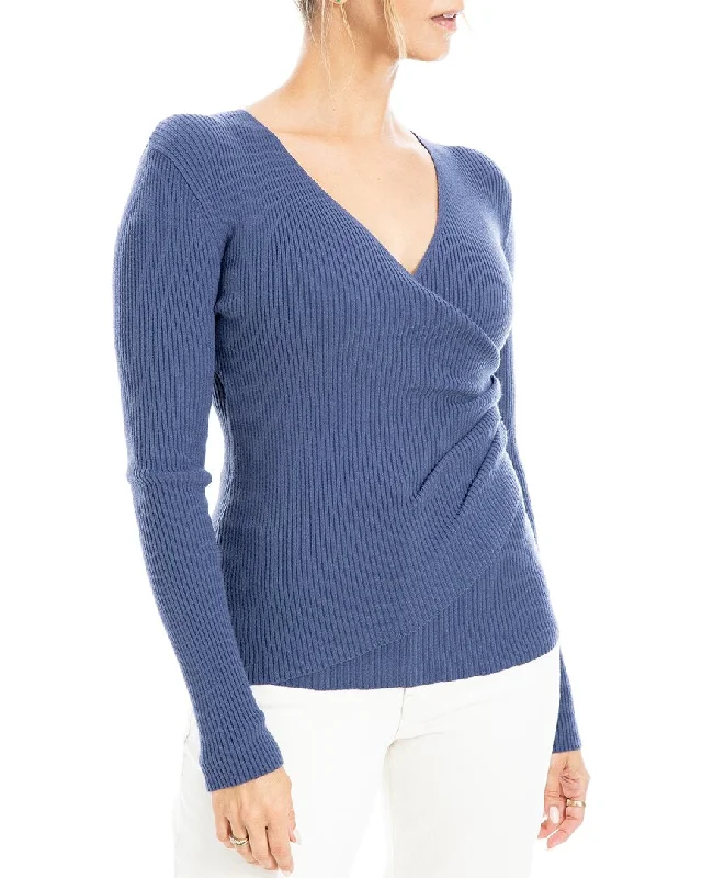 Max Studio Faux Wrap Sweater Silk Blend Satin Velvet