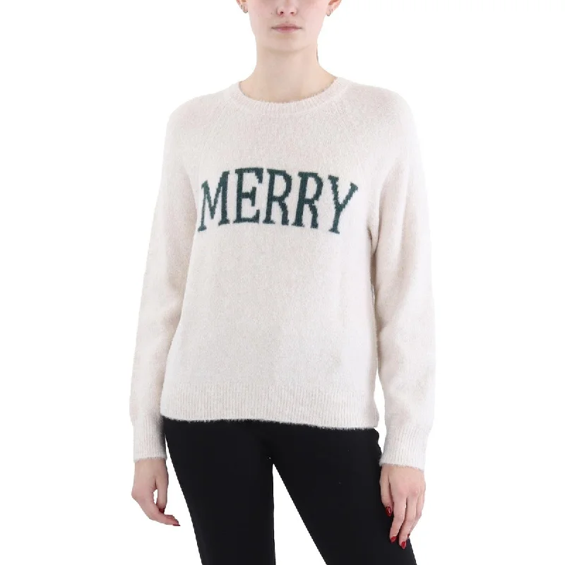 Womens Knit Ribbed Trim Christmas Sweater Zippered Buttoned Snapped