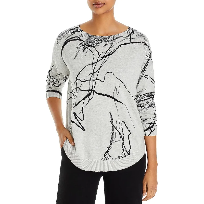 Womens Printed Crewneck Pullover Sweater Terry Blend Velvet Blend Canvas Blend