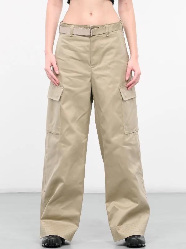 Belted Cargo Pants (24-07078-651-BEIGE) Classic Bootcut Trousers