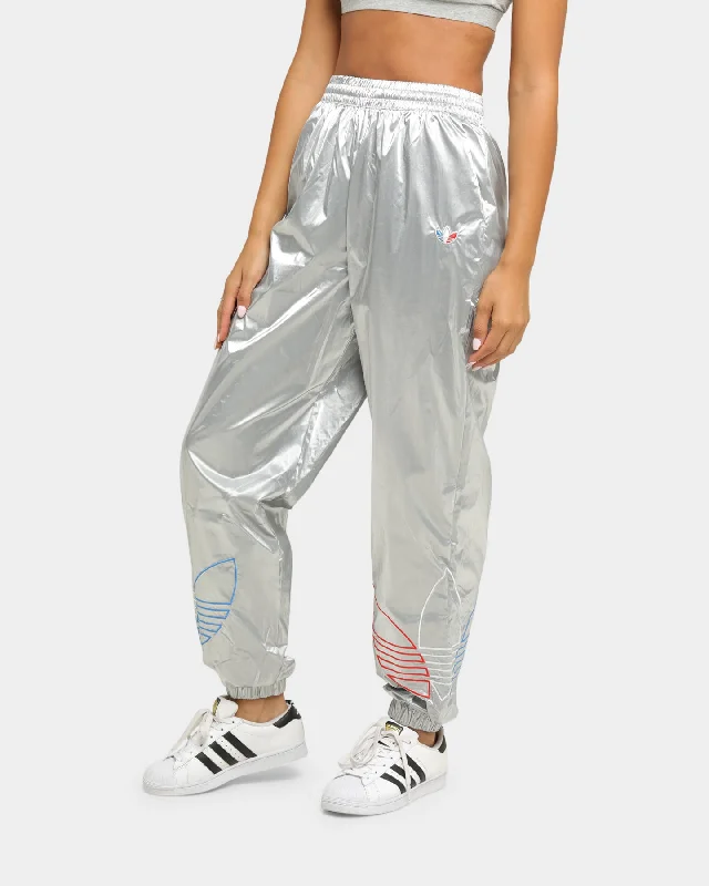 Adidas Women's Japona Track Pant Metallic Silver Comfy High-Waist Jeans