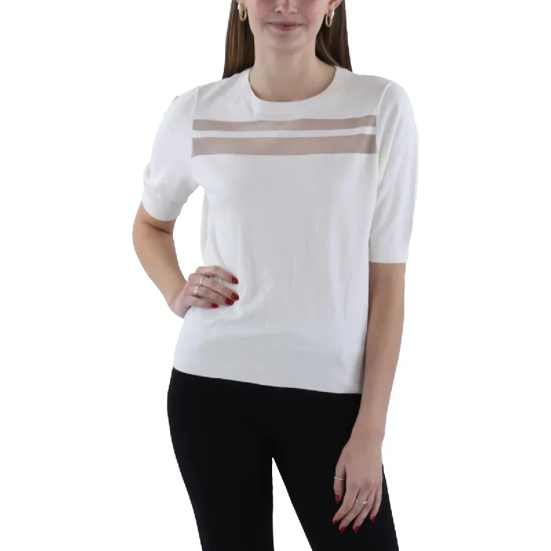 Womens Crewneck Elbow Sleeve Crewneck Sweater Zippered Buttoned Snapped