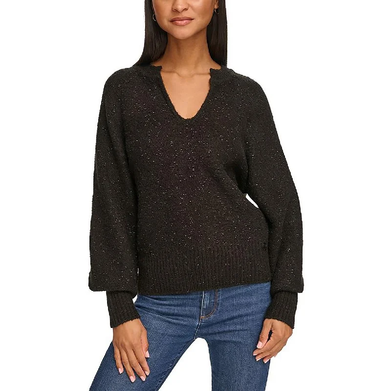 Womens Metallic Split-Neck Pullover Sweater Wool Sweater Cotton Sweater Cashmere Sweater Womens Metallic Split-Neck Pullover Sweater Wool Sweater Cotton Sweater Cashmere Sweater
